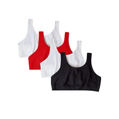 Image of Fruit of the Loom Women&#039;s Built Up Tank Style Sports Bra Value Pack, Opaque, Black/Wht/Wht/Red, 38 (Pack 4)