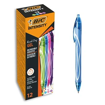 Image of BIC Gel ocity Quick Dry, Ultra Fast Drying Ink Pens with Full Grip Barrel, Assorted Colours, Pack of 12
