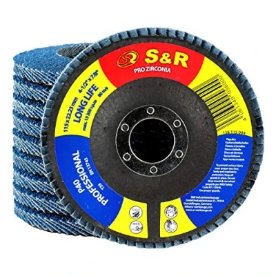 Image of S&amp;R Pro Zirconia Flap Discs Set of 10 115 x 22.23 mm, P40 for Steel and Stainless Grinding, Professional Grinding Ultimate Precision Durability