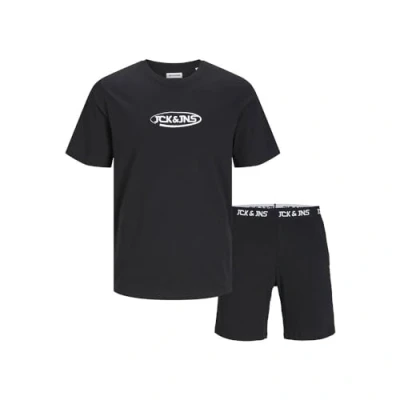 Image of JACK &amp; JONES Men&#039;s Jacoliver SS Tee Set T Shirt, Black/Pack: Black Shorts, S