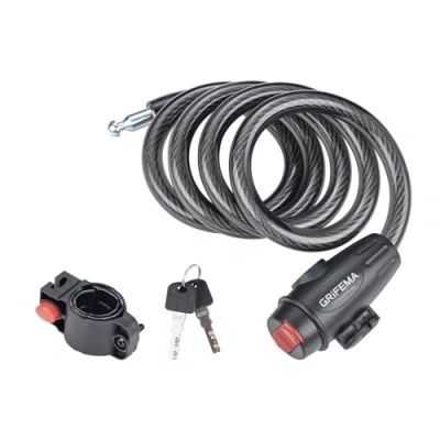 Image of GRIFEMA 120cm Bike Lock with 2 Keys, Bicycle Lock, Cycle Cable Locks Bikes Chain High Security for E Bike, Scooter, Skateboard, Gate, Door, Fence GA1204 12, Black