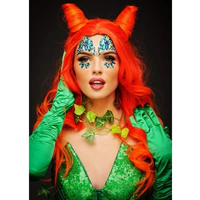 Image of Magic Box Womens Poison Ivy Style Red Orange Horn Shaped Wig