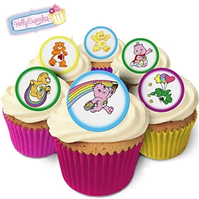 Image of Holly Cupcakes 24 Edible Pre Cut Wafer Round Cake Toppers: designs inspired by &#039;Carebears&#039;