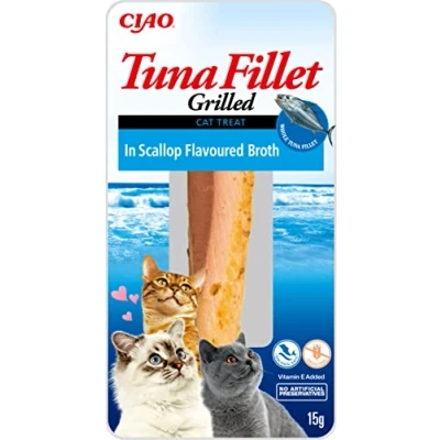 Image of Ciao Grilled Tuna Fillet in Scallop Flavoured Broth by Inaba 1 Pack 15g Cat Treat, Delicious &amp; Healthy Snack, Food Topper, Pill Assist, Training Natural, Grain Free