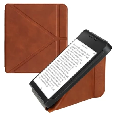 Image of kwmobile Origami Case Compatible with Kobo Libra 2 Slim PU Leather Cover Stand Brown
