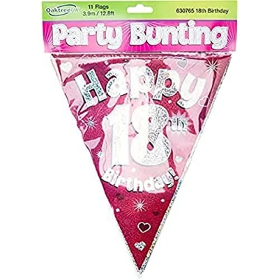Image of Party Bunting Happy 80th Birthday Blue Holographic 11 flags 3.9m