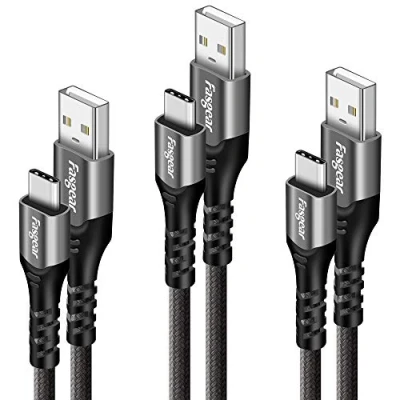 Image of Fasgear USB C Cable, 3 Pack 3ft Type Charging Cable Nylon Braided Sync Compatible with Galaxy S10 S9 Moto G7 Oneplus 7pro Nokia 7.1 Sony Xperia L1 Huawei P20 Lite (Grey)