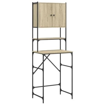 Image of vidaXL Washing Machine Cabinet Sonoma Oak Bathroom/Laundry Room Storage Engineered Wood &amp; Metal Frame, 68x48.5x194 cm Adjustable Feet, 2 Shelves, Compartments