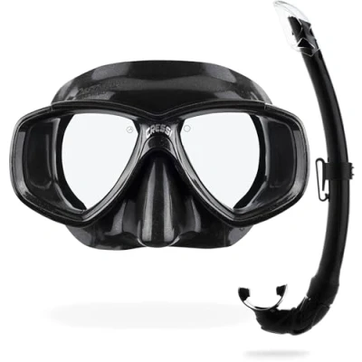 Image of Cressi Perla &amp; Mexico Combo Set Dive/Snorkeling Mask Snorkel, Adult Unisex, Clear/Black