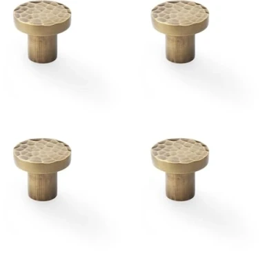 Image of 4 Pack Slim Hammered Door Knob Antique Brass 30mm Round Cupboard Cabinet Pull Handle