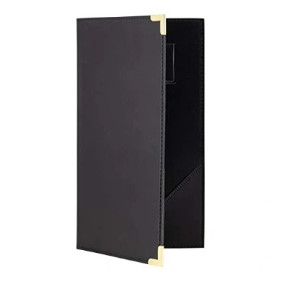 Image of Securit Classic Menu Range Faux Leather Bill Presenter for Restaurants &amp; Cafes with Inner Card Slot, Check Holder, Black Gold