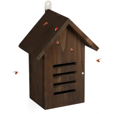 Image of Ladybird House, Wooden, hwd: 25 x 18.5 12 cm, Weatherproof, to Hang Up, Insect Hotel for Ladybirds, Brown Relaxdays