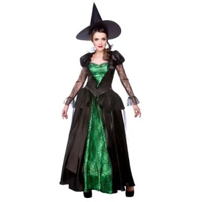 Image of Adult Ladies Deluxe Emerald Witch Halloween Fancy Dress Costume (Medium)