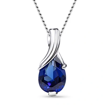 Image of MIORE necklace for women in 9 kt 375 white gold with pear shape blue sapphire pendant