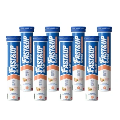 Image of Fast&amp;Up Reload Megapack 160 Effervescent Tablets Peach Ice Tea Instant Electrolytes for Rapid Hydration &amp; Energy Added Vitamin C B12 Performance, Wellbeing, Travel Recovery Vegan