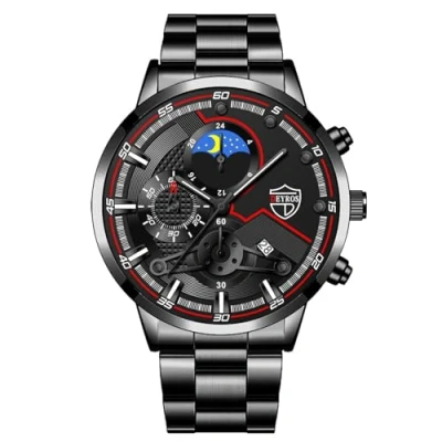 Image of JewelryWe Mens Analog Quartz Watches: Business Waterproof Luminous Date Calendar Dial Alloy Luxury Multifunctional Wrist Watch