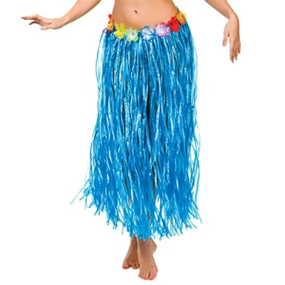 Image of Hawaiian Grass Hula Style Skirt 80cm Long Blue One Size Fancy Dress Beach Party