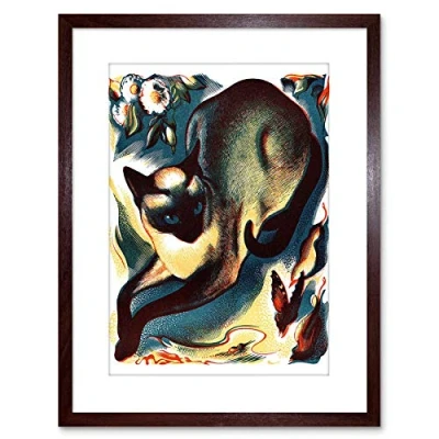 Image of Wee Blue Coo Animal Cat Butterfly Siamese Photo Framed Wall Art Print