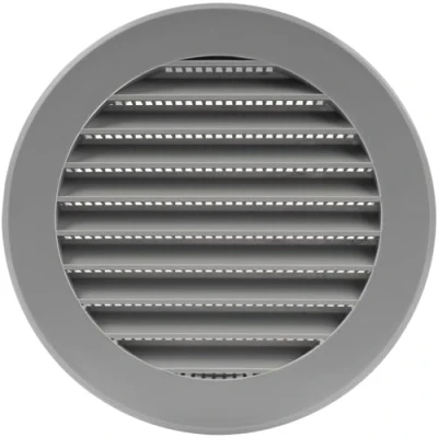 Image of Vent Systems 100 mm / 4&quot; Inch Round Soffit Cover Gray Louvered Plastic Grill Grille with Screen Mesh HVAC, Ducting, Pipe Air Supply Vents for Bathroom, Kitchen