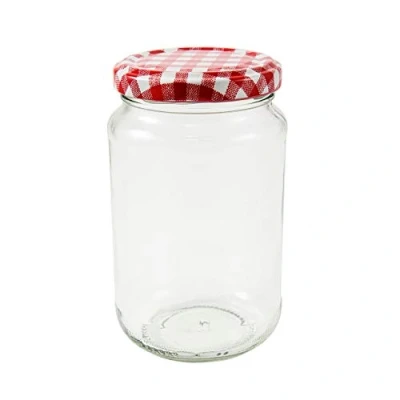 Image of Wares of Knutsford 1lb Jam Jars 370mls Red Gingham Lids (100)