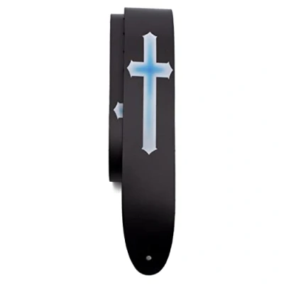Image of Perri&#039;s Leathers Ltd. Guitar Strap Direct To Leather Blue Cross Adjustable For Acoustic/Bass/Electric Guitars Made in Canada (P25DTL 11047)