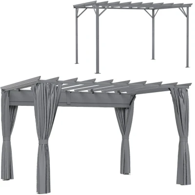 Image of Outsunny 3.6 X 3 (M) Outdoor Retractable Pergola Gazebo Garden Sun Shade Canopy Curtains