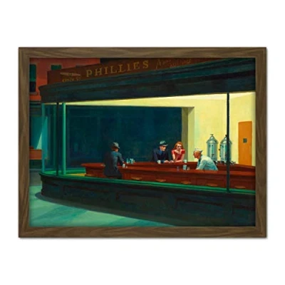 Image of Edward Hopper Nighthawks Iconic Painting Artwork Framed Wall Art Print 18X24 Inch