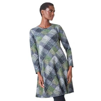 Image of Roman Originals Tunic Dress with Pockets for Women UK Ladies Swing Fit &amp; Flare Skater Slouch Stretchy Casual Smart Winter Jersey Pull On Relaxed Work Office 3/4 Long Sleeves Green Size 12