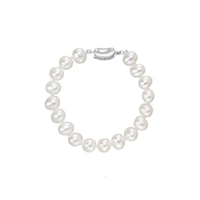 Image of VIKI LYNN Women Girls 925 Sterling Silver 8 9mm Freshwater Cultured Pearl Bracelet 18cm
