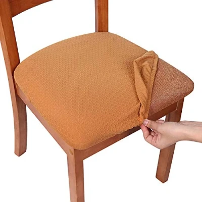 Image of smiry Stretch Chair Seat Covers for Dining Room, Camel Set of 2 Jacquard Protectors Slipcovers
