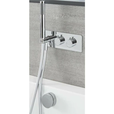 Image of Milano Mirage 2 Outlet Twin Diverter Thermostatic Mixer Shower Valve with Hand Handset and Overflow Bath Filler Tap Chrome