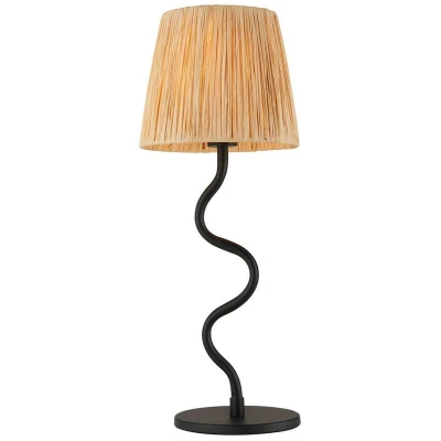 Image of Wriggle 1 Light Table Lamp Matt Black, Natural Raffia