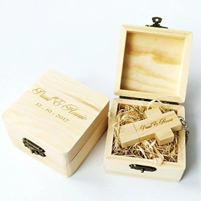 Image of Personalised Wooden Cross Shaped Maple wood 8 GB USB Flash Drive, Wedding USB(USB in box)