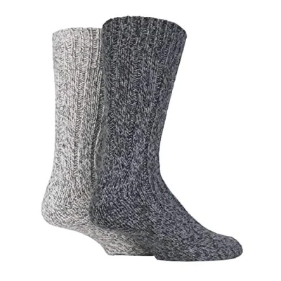 Image of 2 Pairs Mens Ladies Thick Chunky Knit Heavy Winter Warm Wool Hiking Boot Socks (6 11 uk, SS131 Dark)
