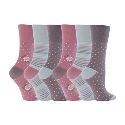 Image of By Sock Shop 6 Pairs Ladies Gentle Grip Socks Flowers / Dots Stripes Size UK 4 8 EUR 37 42 RH01