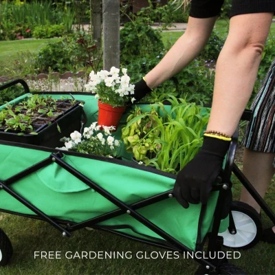Image of Foldable Garden Cart Pull Wagon Heavy Duty Trolley Utility Wheelbarrow Trailer Wheels Collapsible Folding Transport…