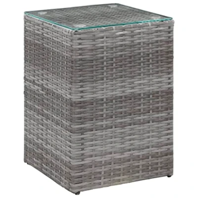 Image of Lauuoeriau Home Items,Side Table with Glass Top Grey 35x35x52 cm Poly Rattan,suit furniture