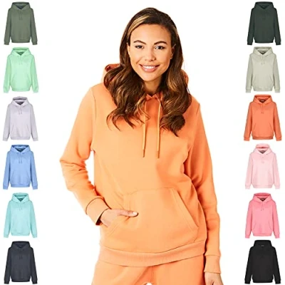 Image of Light &amp; Shade Women&#039;s Hooded Soft Touch Ladies Loungewear Hoodie Sweatshirt Top Orange