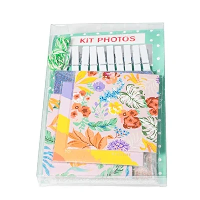 Image of Exacompta Ref 12351E Photo Frame and Cord Kit 150cm Cord, 10 x White Wooden Pegs, Glitter Frames, Decorative Patterned Card Backings