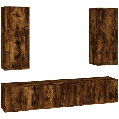 Image of vidaXL 4 Piece TV Cabinet Set Smoked Oak Engineered Wood
