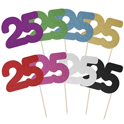 Image of Large Number 25 Glitter Cake Topper (Black Glitter)