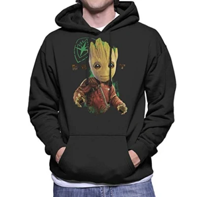 Image of Marvel Guardians of The Galaxy Baby Groot Eyes Logo Men&#039;s Hooded Sweatshirt Black