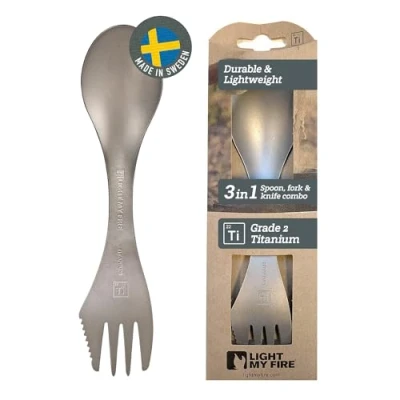 Image of Light My Fire Titanium Spork 3 in 1 Camping Cutlery Knife Fork Spoon Set Survival Gifts for Scouts Accessorie Non Toxic Reusable Travel Metal