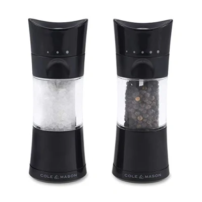 Image of Cole &amp; Mason Harrogate Black Salt and Pepper Grinder Set, Adjustable Ceramic Mechanism, Inverta, ABS Plastic, 154 mm, Gift Includes 2 x Mills