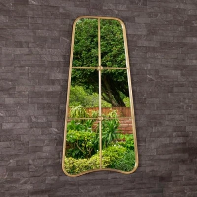 Image of Charles Bentley Copenhagen Mirror in Gold, Durable, Weather Resistant, Shatterproof, Wall Mounted Accent Decor For Garden, Inside, Iron, Aluminium (100x50cm)