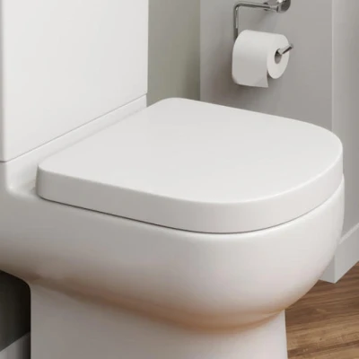 Image of Essential Shopping D Shaped White Soft Close Quick Release Kartell Toilet Seat Top Fix with Fittings
