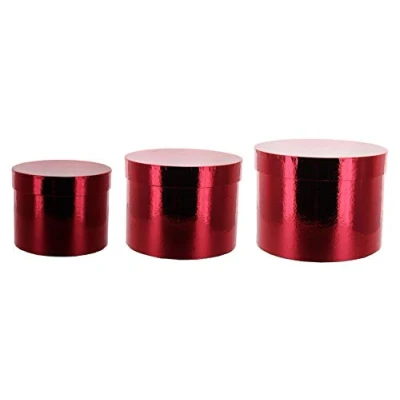 Image of Round Sheen Lined Flower Hat Boxes Set of 3 Christmas Colours (Red)