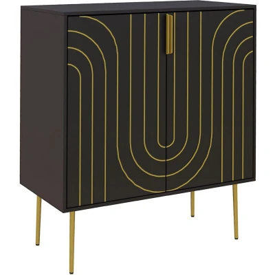 Image of HOMCOM Storage Cabinet, Modern Kitchen Cupboard with 2 Doors, Adjustable Shelf and Metal Legs, Freestanding Sideboard for Living Room, Dining Hallway, Black