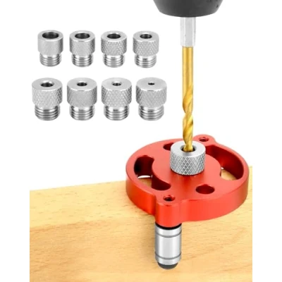 Image of QWORK® Woodworking Center Finder Kit, Drill Guide Locator with 3/4/5/6/7/8/9/10mm Bushings