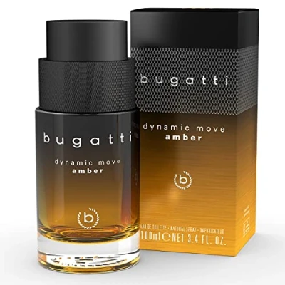 Image of bugatti Men&#039;s Dynamic Move Amber Perfume, 100 ml, Smoky Warm Eau de Parfum, Sensual, Strong Combination of Cinnamon, Tobacco &amp; Cypriol, Dynamic, Powdery Sweetish Sharp